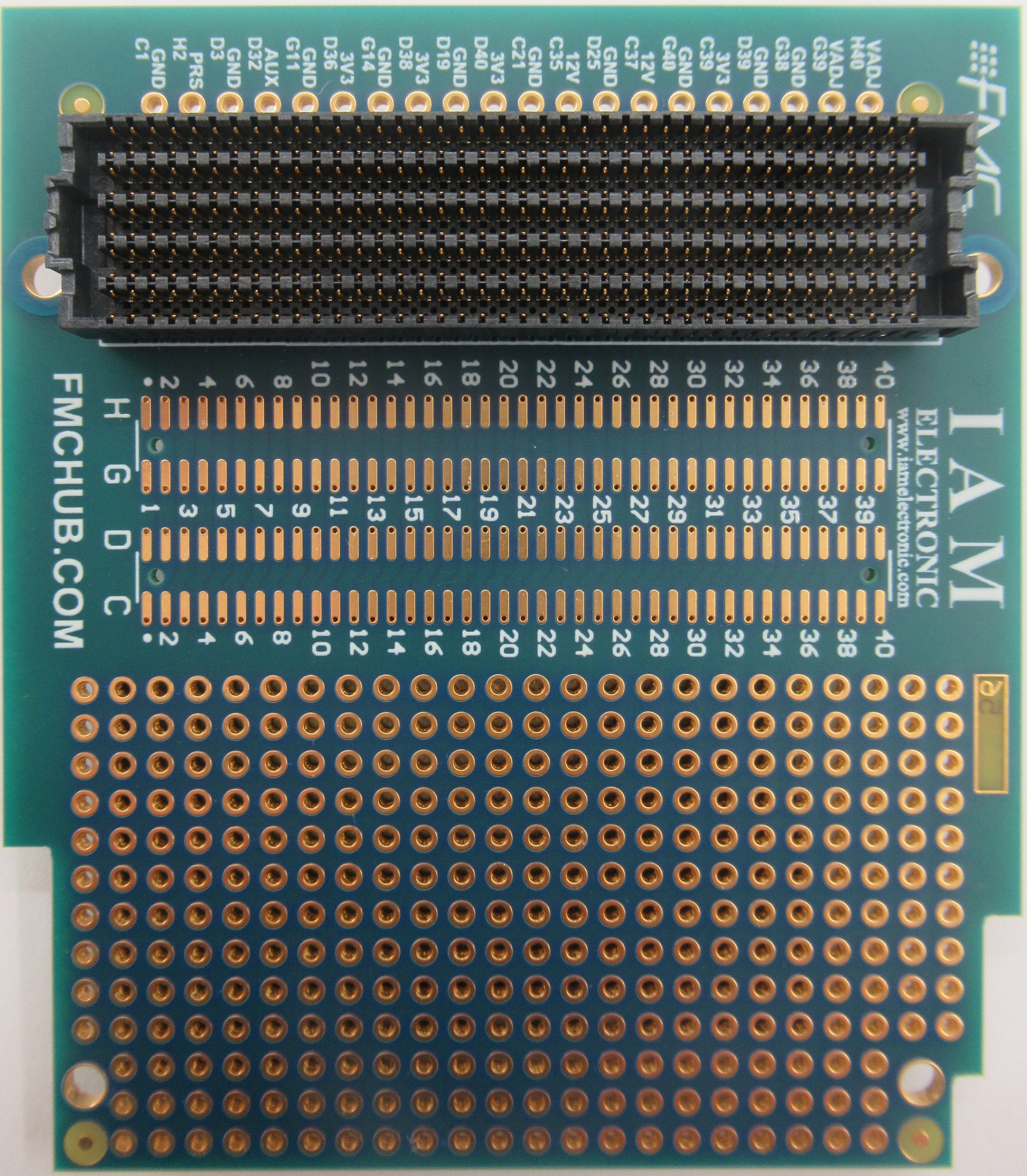 FMC HPC to LPC Breakout board with CC-HPC-10 on bottom