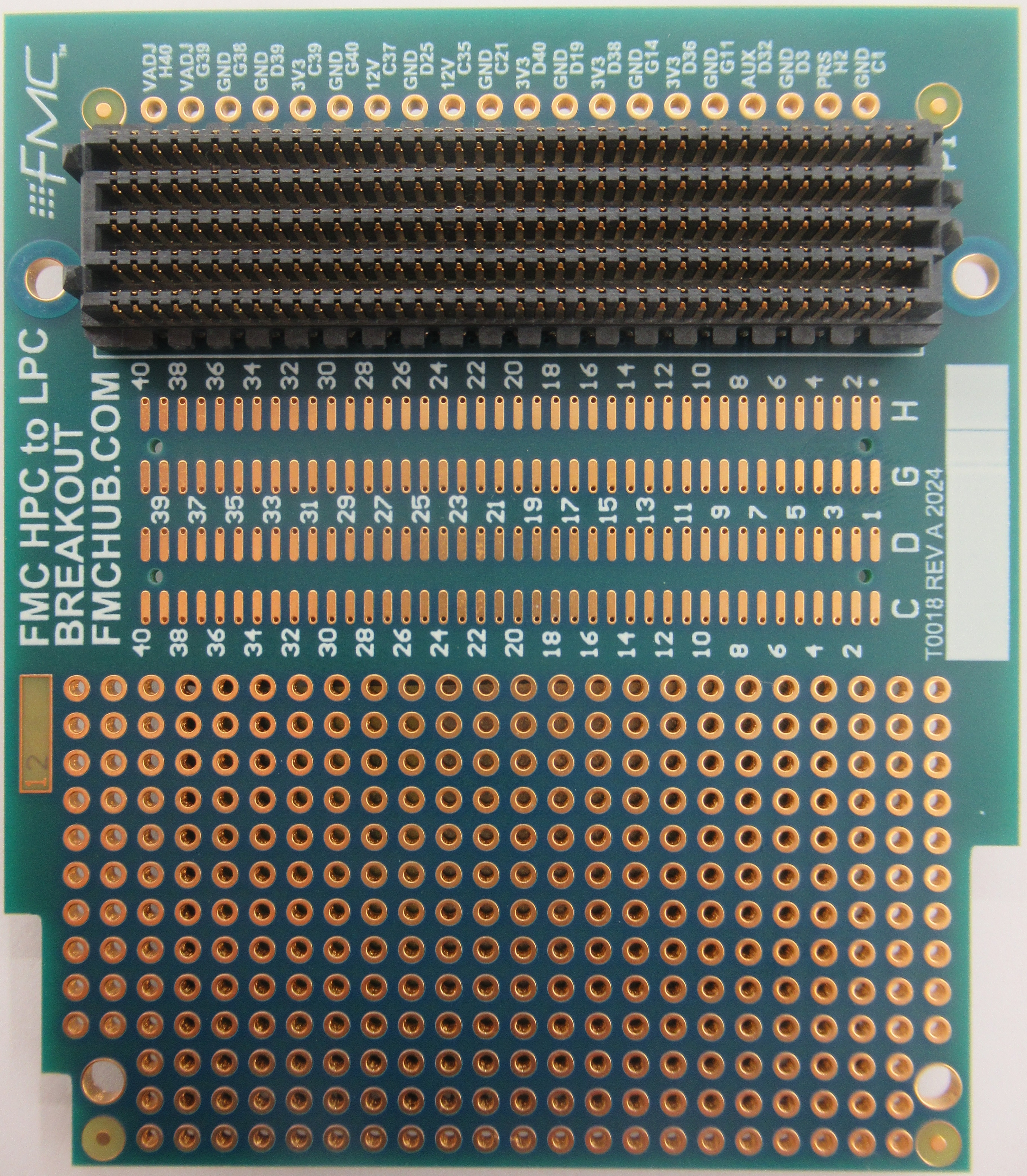 FMC HPC to LPC Breakout board with MC-HPC-10 on top